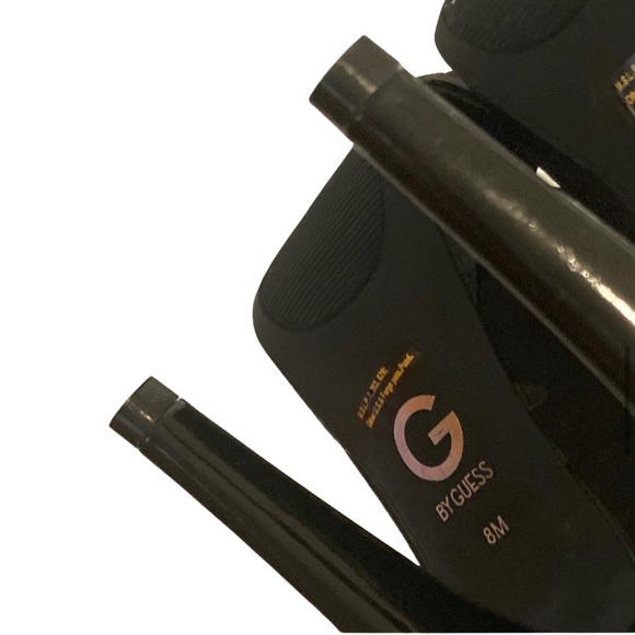 Guess Black Patent Leather Suede Peep Toe Heels Size 8 👠 - Picture 11 of 15